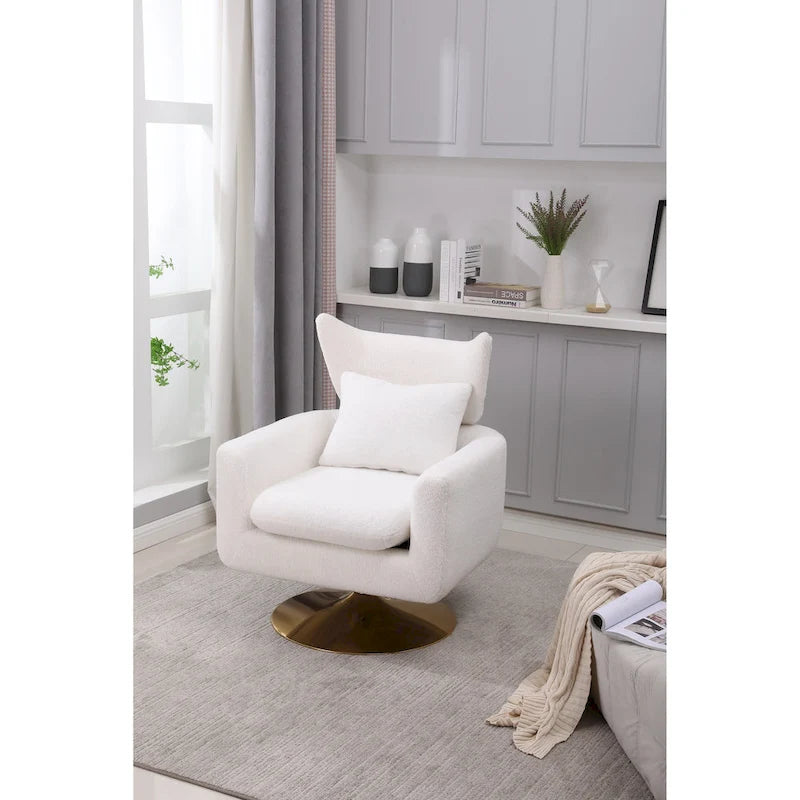Fauteuil pivotant 360° accent blanc 29.9" avec base en fer