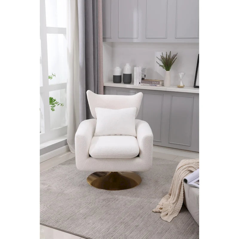 Fauteuil pivotant 360° accent blanc 29.9" avec base en fer