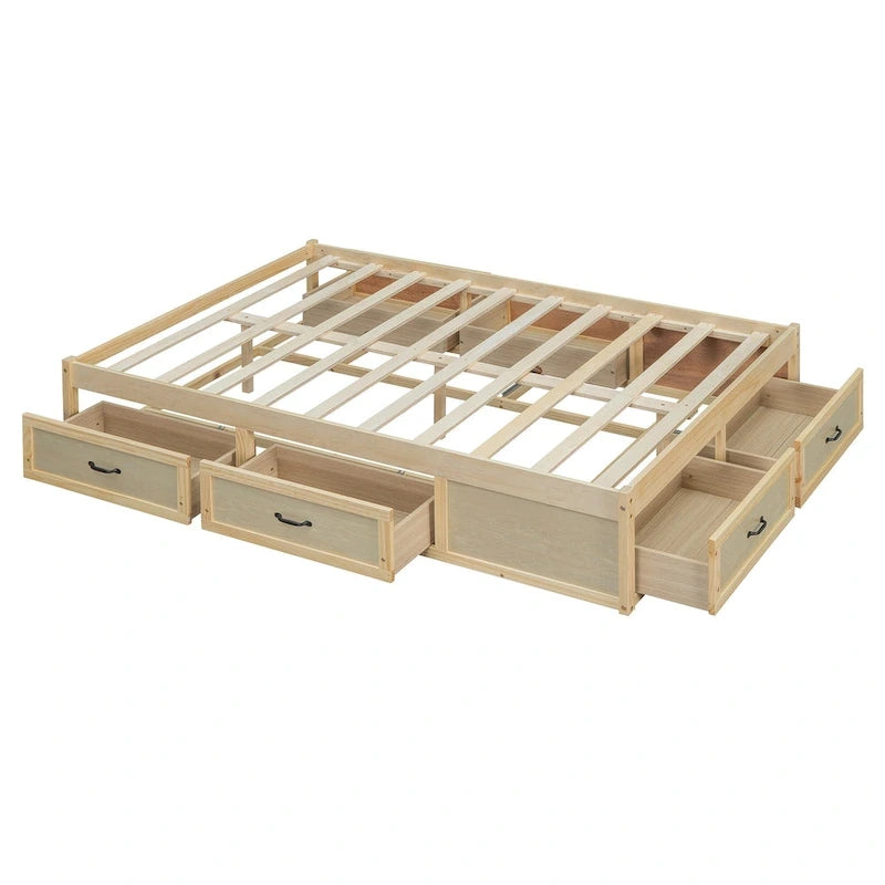 Lit plateforme double avec 6 tiroirs de rangement