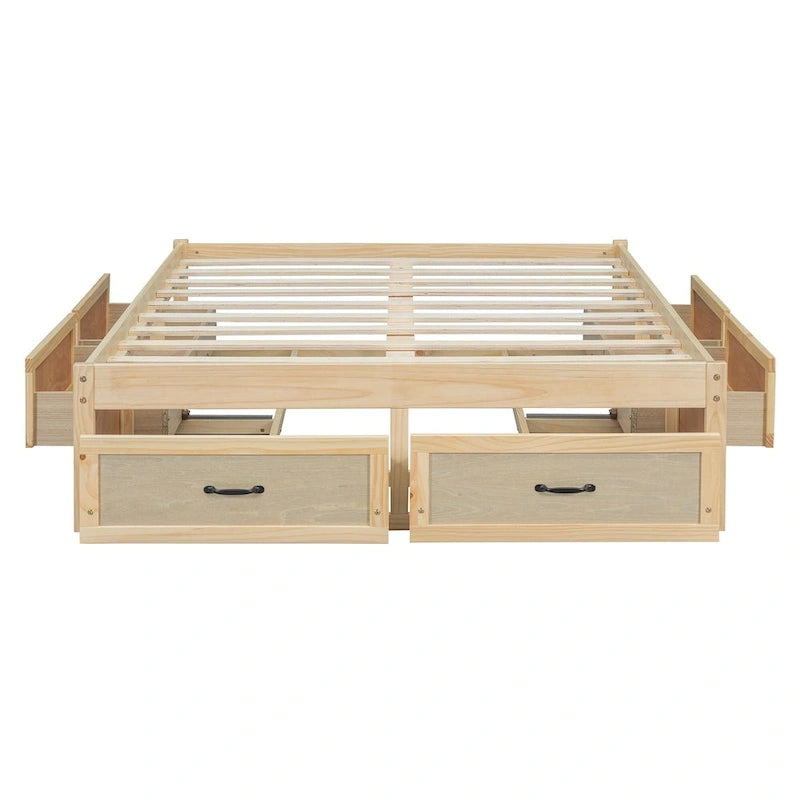Lit plateforme double avec 6 tiroirs de rangement