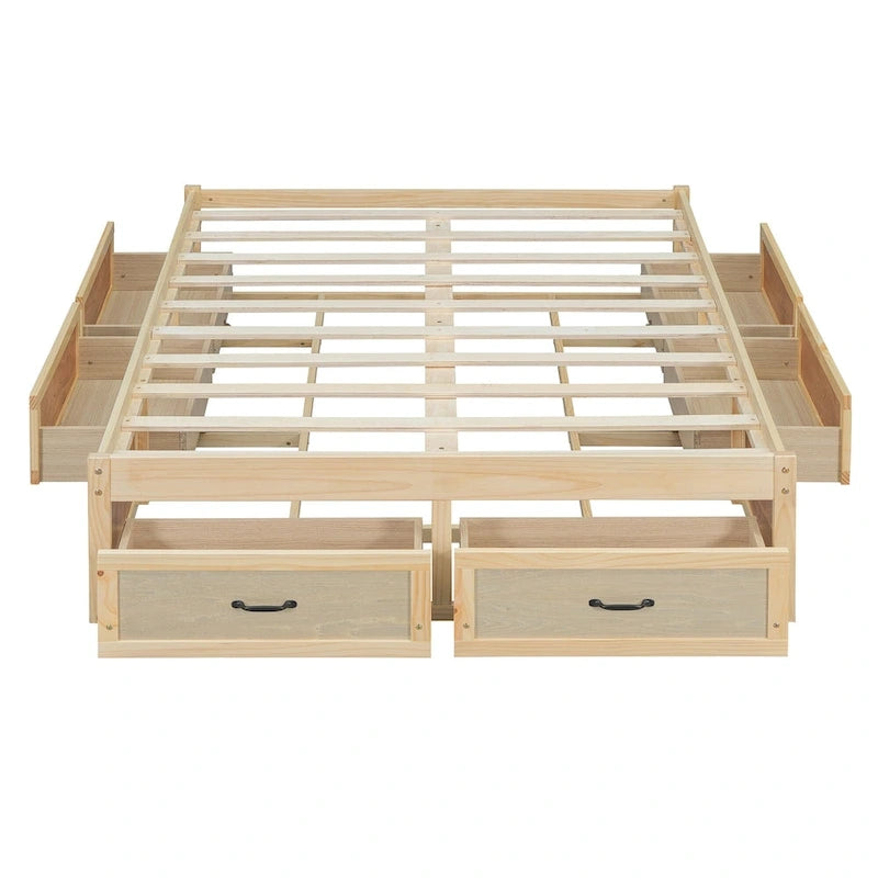 Lit plateforme double avec 6 tiroirs de rangement