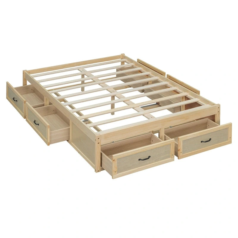 Lit plateforme double avec 6 tiroirs de rangement
