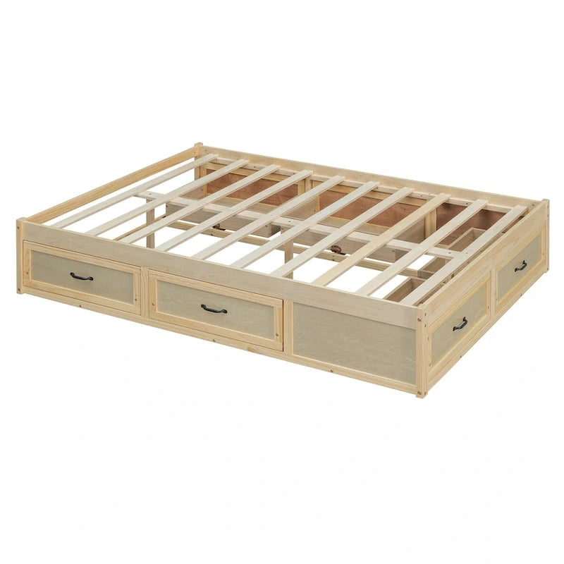 Lit plateforme double avec 6 tiroirs de rangement