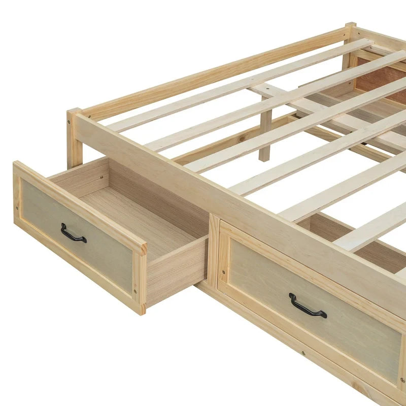 Lit plateforme double avec 6 tiroirs de rangement