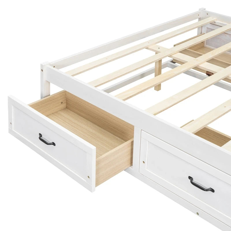 Lit plateforme double avec 6 tiroirs de rangement