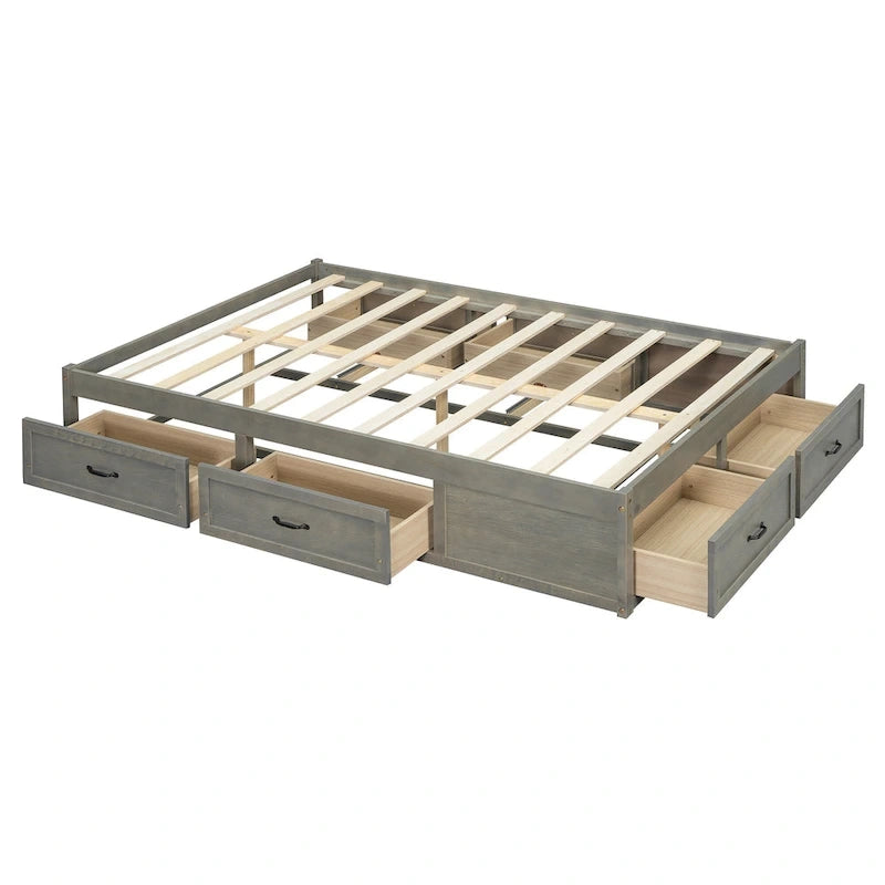 Lit plateforme double avec 6 tiroirs de rangement