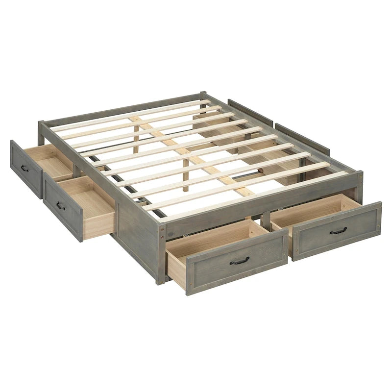 Lit plateforme double avec 6 tiroirs de rangement