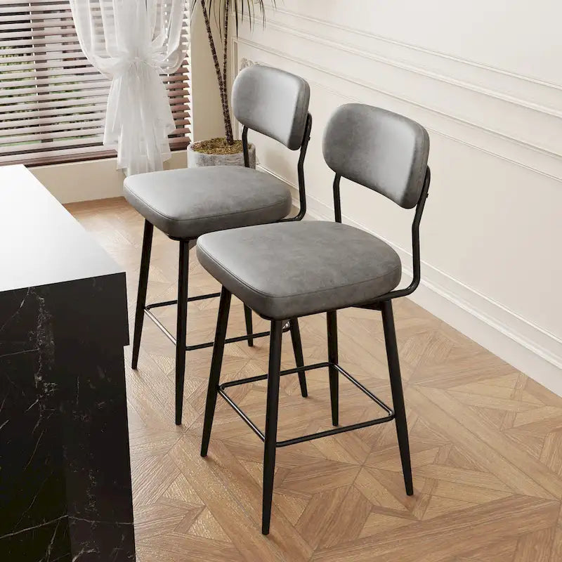 Lot de 2 tabourets de bar pivotants à 360° - Tabourets de comptoir rembourrés en cuir avec base en fer pour îlot de cuisine et bureau
