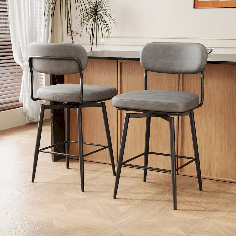 Lot de 2 tabourets de bar pivotants à 360° - Tabourets de comptoir rembourrés en cuir avec base en fer pour îlot de cuisine et bureau