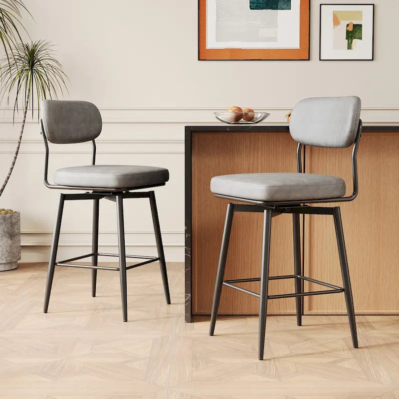 Lot de 2 tabourets de bar pivotants à 360° - Tabourets de comptoir rembourrés en cuir avec base en fer pour îlot de cuisine et bureau