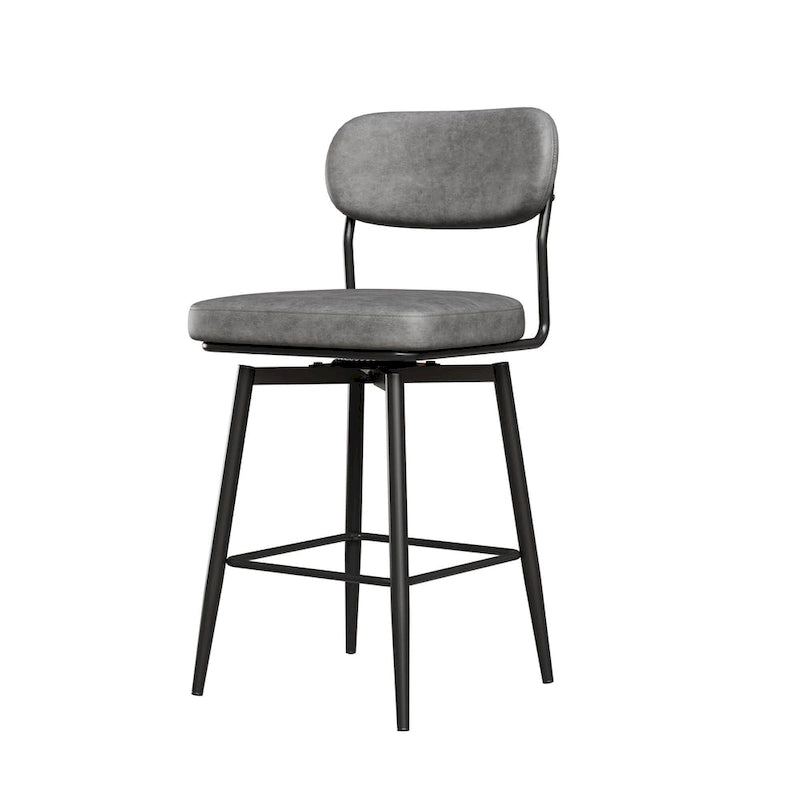 Lot de 2 tabourets de bar pivotants à 360° - Tabourets de comptoir rembourrés en cuir avec base en fer pour îlot de cuisine et bureau