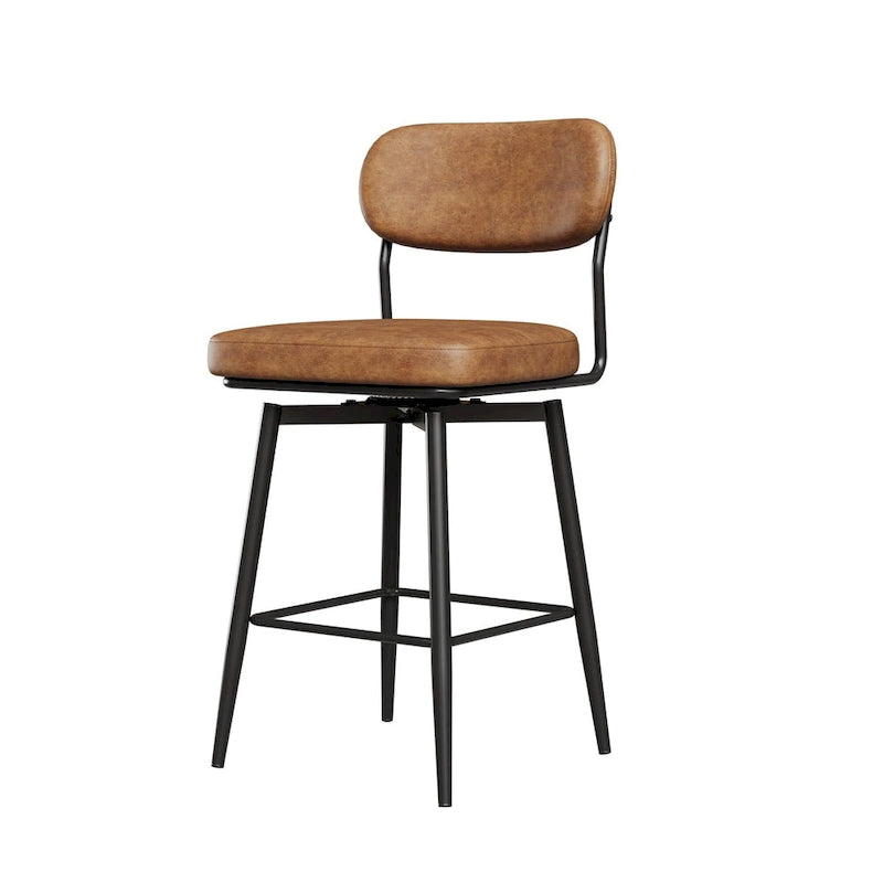 Lot de 2 tabourets de bar pivotants à 360° - Tabourets de comptoir rembourrés en cuir avec base en fer pour îlot de cuisine et bureau