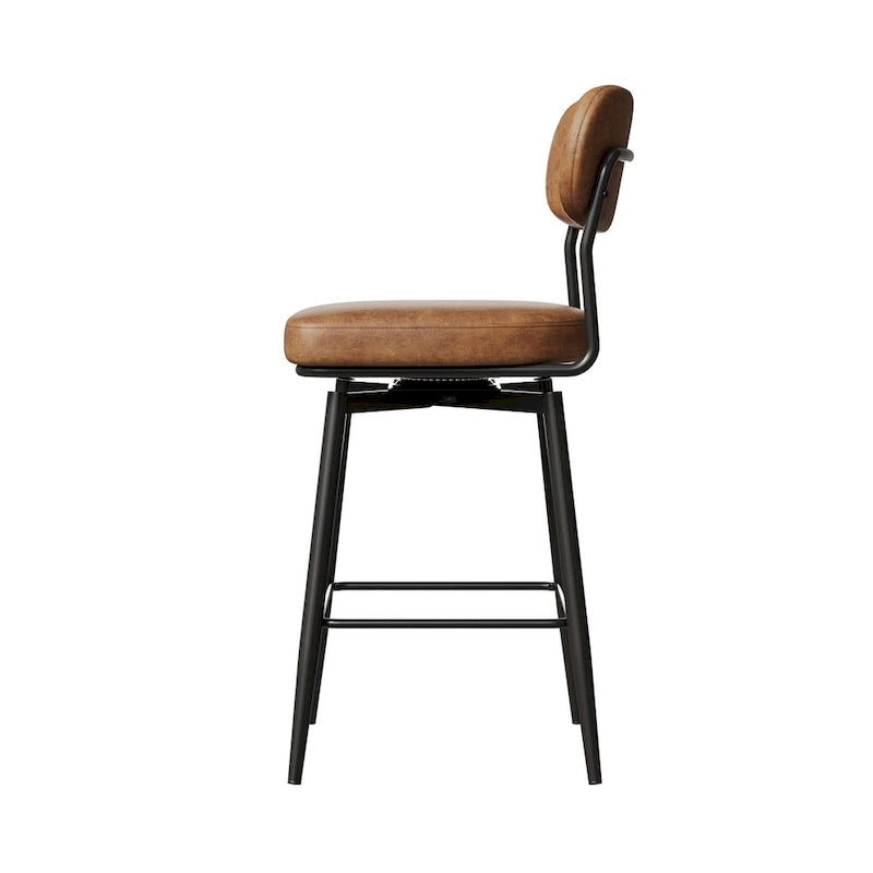 Lot de 2 tabourets de bar pivotants à 360° - Tabourets de comptoir rembourrés en cuir avec base en fer pour îlot de cuisine et bureau
