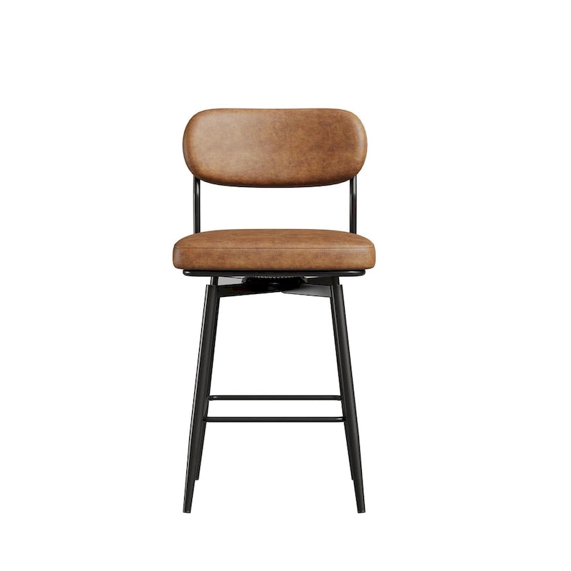 Lot de 2 tabourets de bar pivotants à 360° - Tabourets de comptoir rembourrés en cuir avec base en fer pour îlot de cuisine et bureau