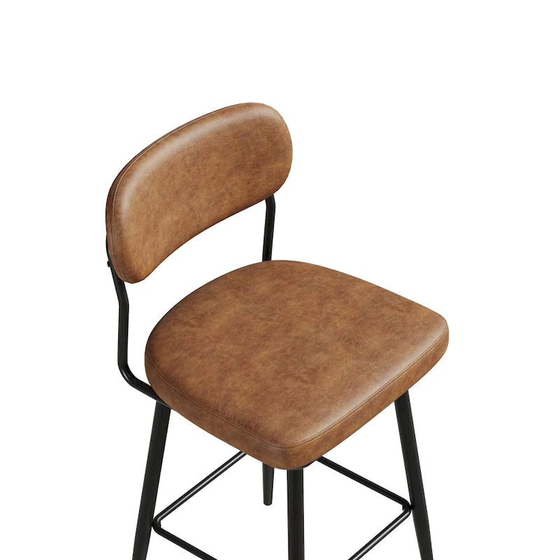 Lot de 2 tabourets de bar pivotants à 360° - Tabourets de comptoir rembourrés en cuir avec base en fer pour îlot de cuisine et bureau