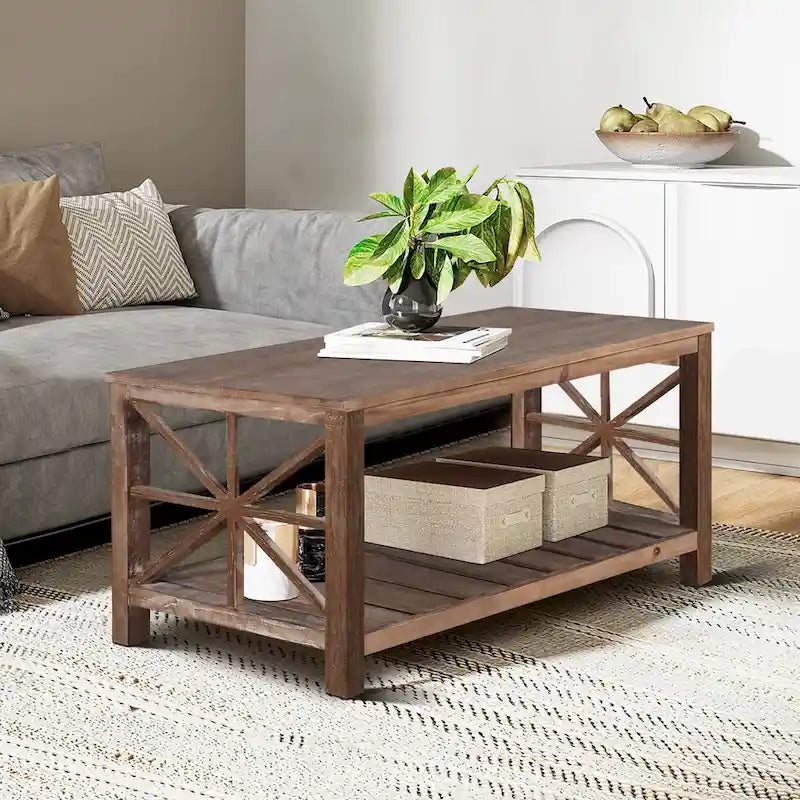 47 Table Basse de Ferme Moderne avec Étagère de Rangement