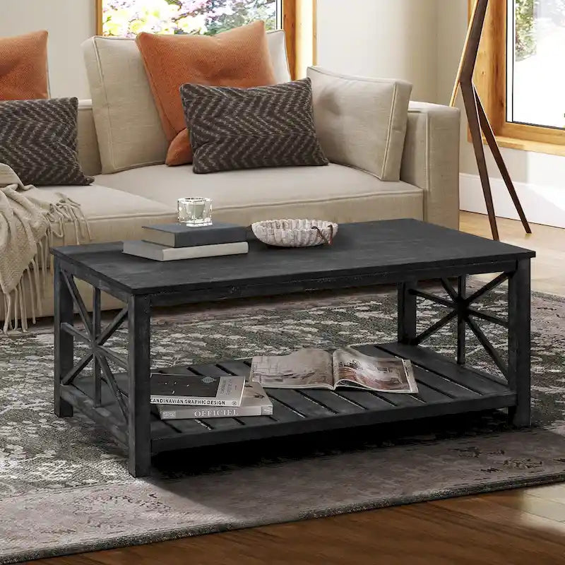 47 Table Basse de Ferme Moderne avec Étagère de Rangement