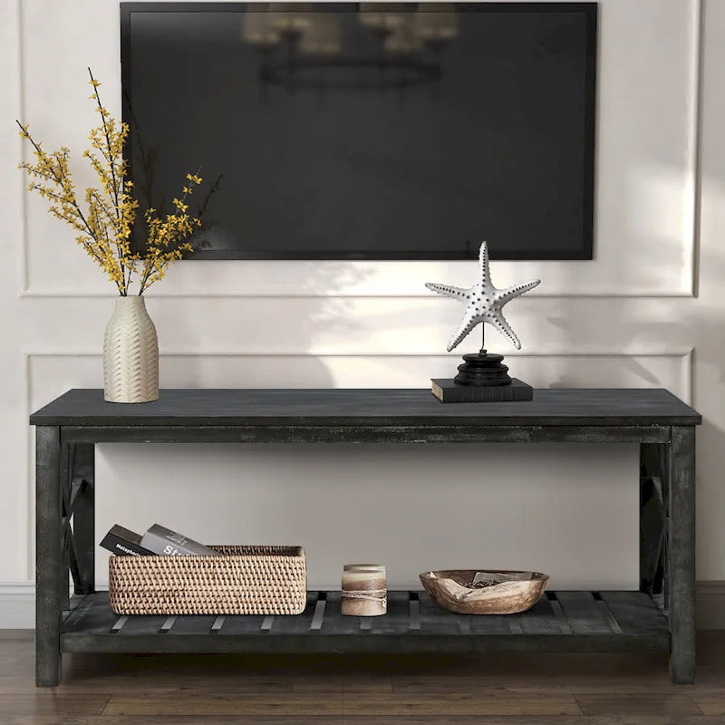 47 Table Basse de Ferme Moderne avec Étagère de Rangement