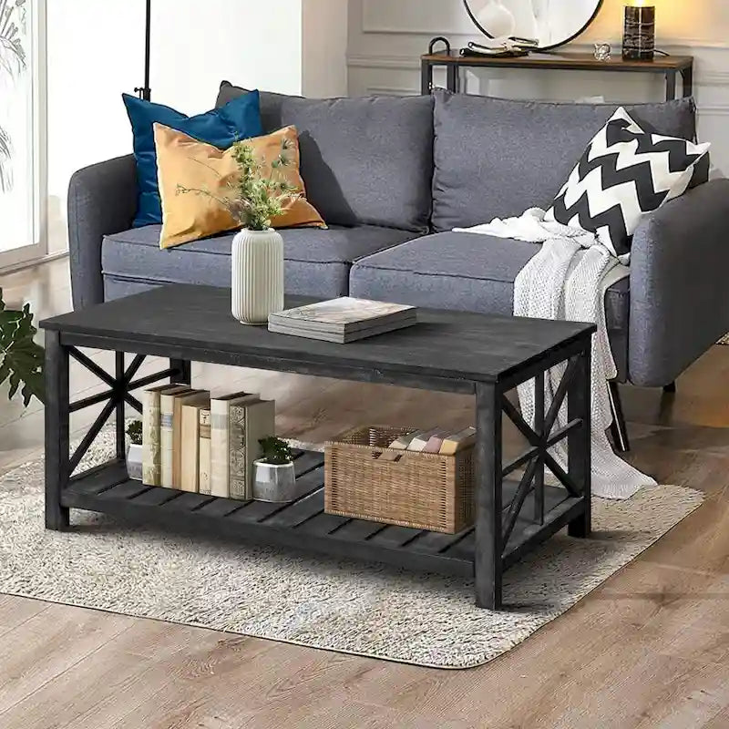 47 Table Basse de Ferme Moderne avec Étagère de Rangement