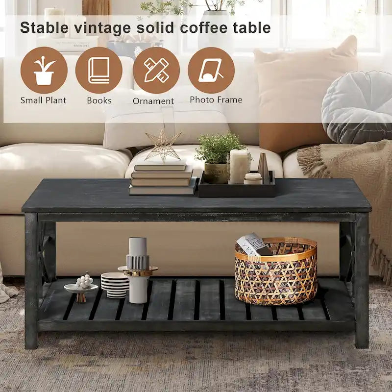 47 Table Basse de Ferme Moderne avec Étagère de Rangement