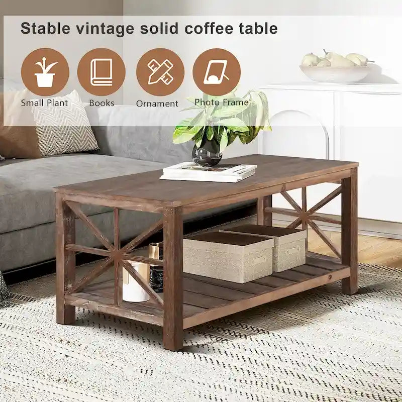 47 Table Basse de Ferme Moderne avec Étagère de Rangement