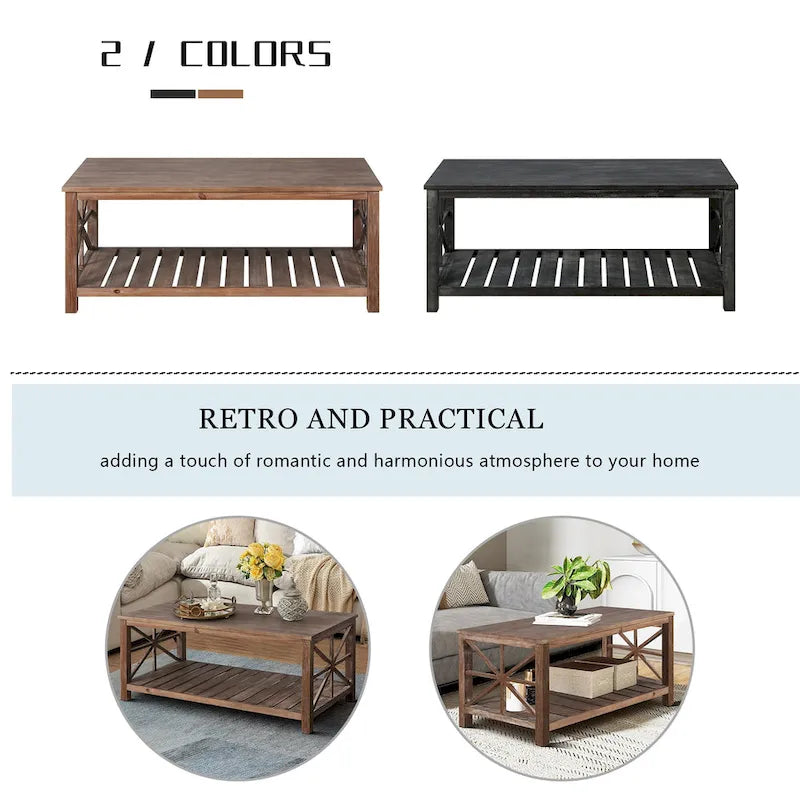 47 Table Basse de Ferme Moderne avec Étagère de Rangement