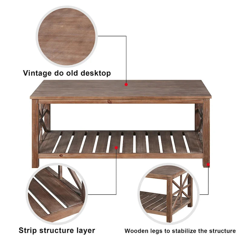 47 Table Basse de Ferme Moderne avec Étagère de Rangement