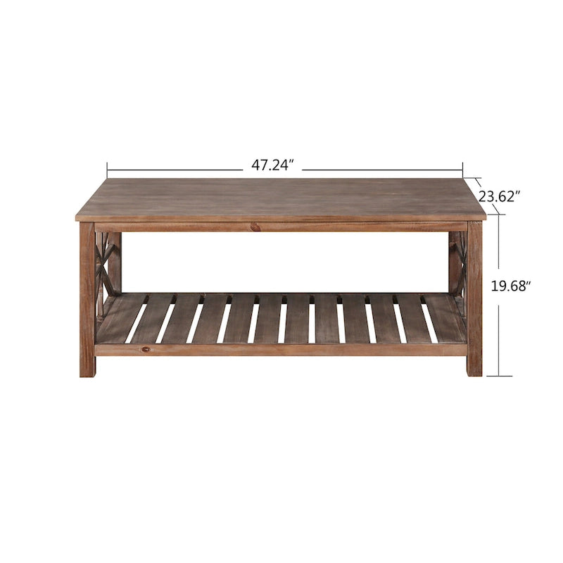 47 Table Basse de Ferme Moderne avec Étagère de Rangement