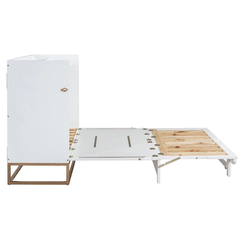 Lit escamotable Queen avec meuble de rangement, multifonctionnel, capacité de 180 kg