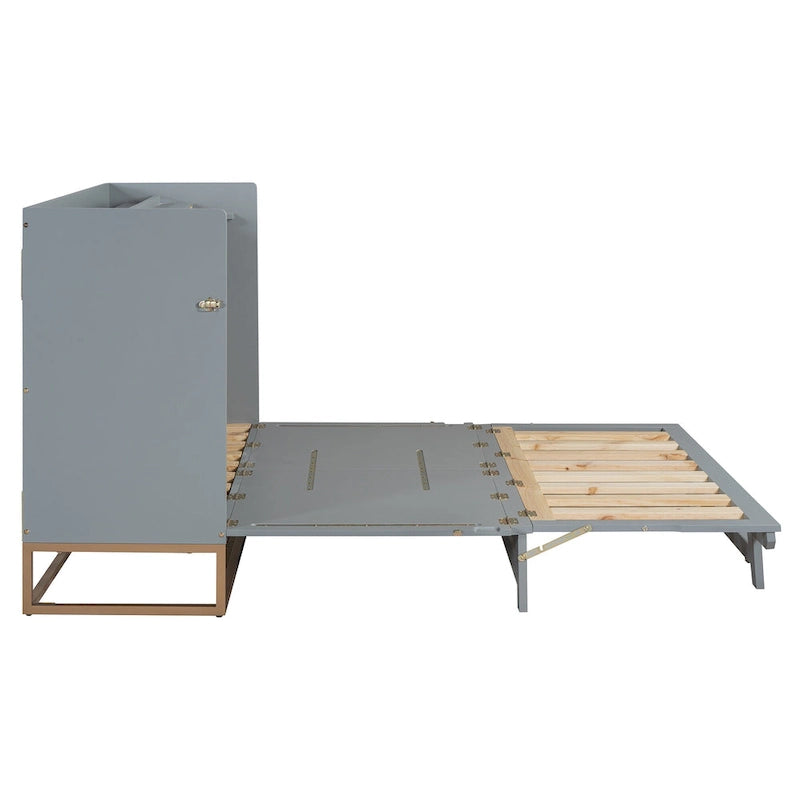 Lit escamotable Queen avec meuble de rangement, multifonctionnel, capacité de 180 kg