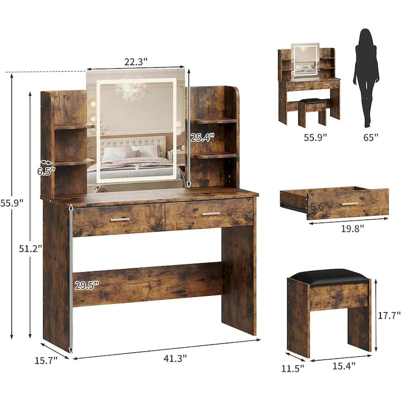 Coiffeuse avec miroir et lumières, Ensemble coiffeuse et tabouret
