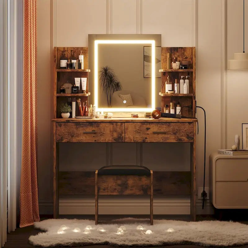 Coiffeuse avec miroir et lumières, Ensemble coiffeuse et tabouret