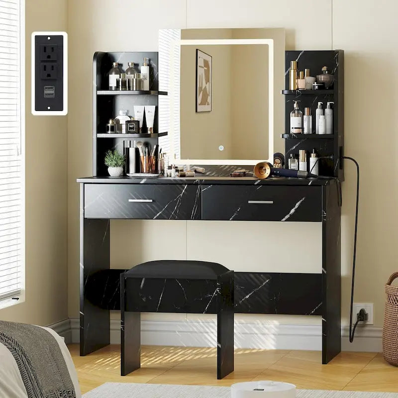 Coiffeuse avec miroir et lumières, Ensemble coiffeuse et tabouret