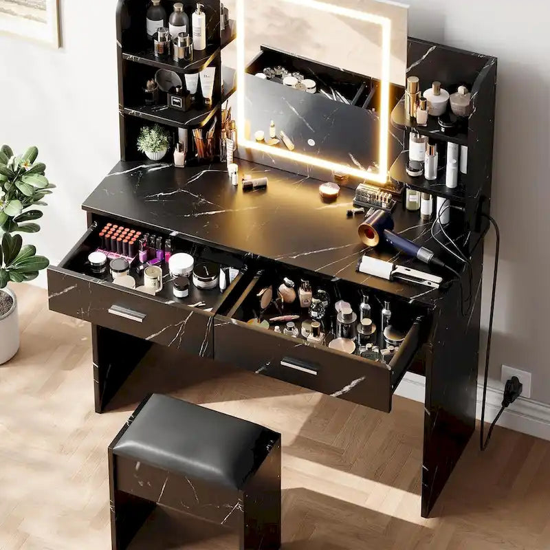 Coiffeuse avec miroir et lumières, Ensemble coiffeuse et tabouret