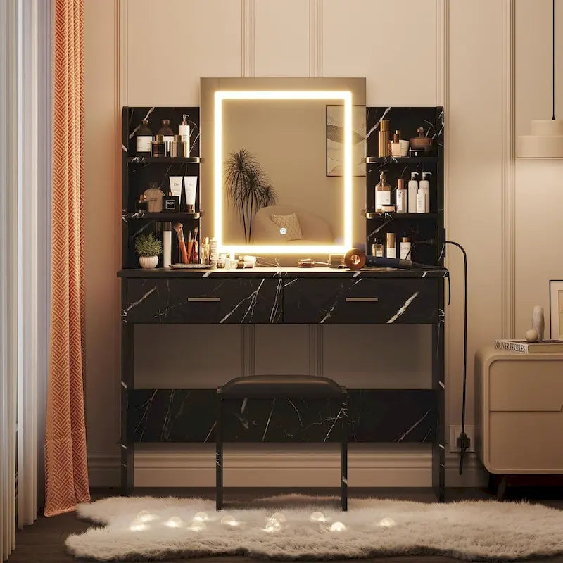 Coiffeuse avec miroir et lumières, Ensemble coiffeuse et tabouret