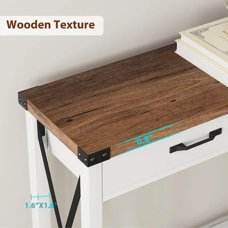 Table d'entrée en bois, Console de ferme avec 2 tiroirs