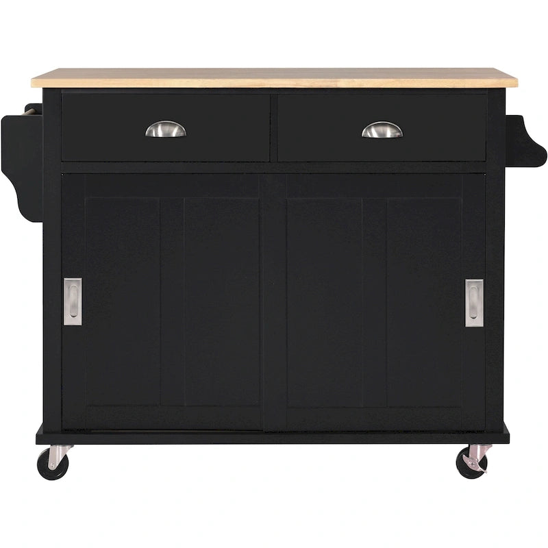 Chariot de cuisine avec plan de travail rabattable en bois d'hévéa (tabouret non inclus)
