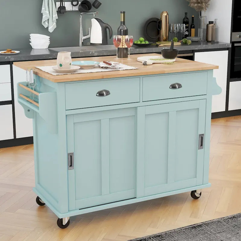 Chariot de cuisine avec plan de travail rabattable en bois d'hévéa (tabouret non inclus)
