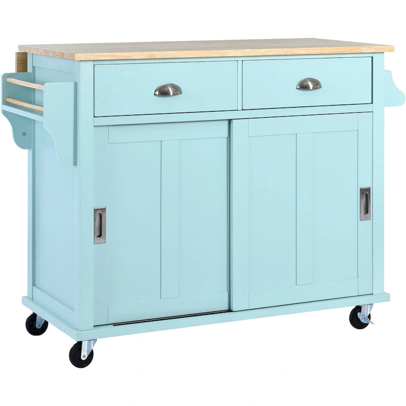 Chariot de cuisine avec plan de travail rabattable en bois d'hévéa (tabouret non inclus)