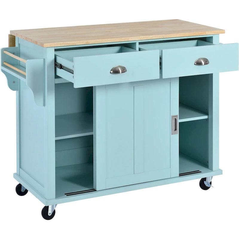 Chariot de cuisine avec plan de travail rabattable en bois d'hévéa (tabouret non inclus)