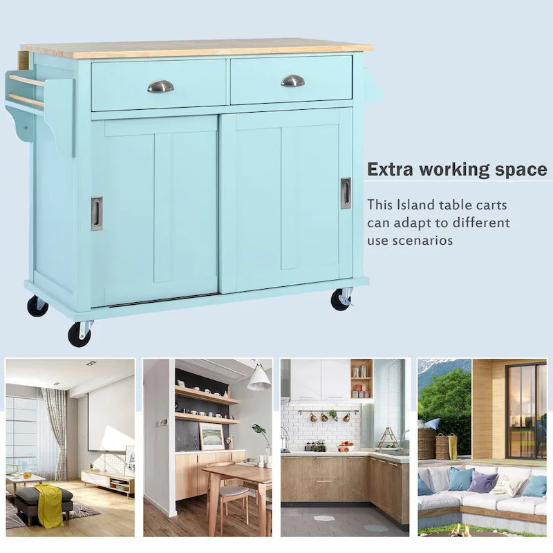 Chariot de cuisine avec plan de travail rabattable en bois d'hévéa (tabouret non inclus)