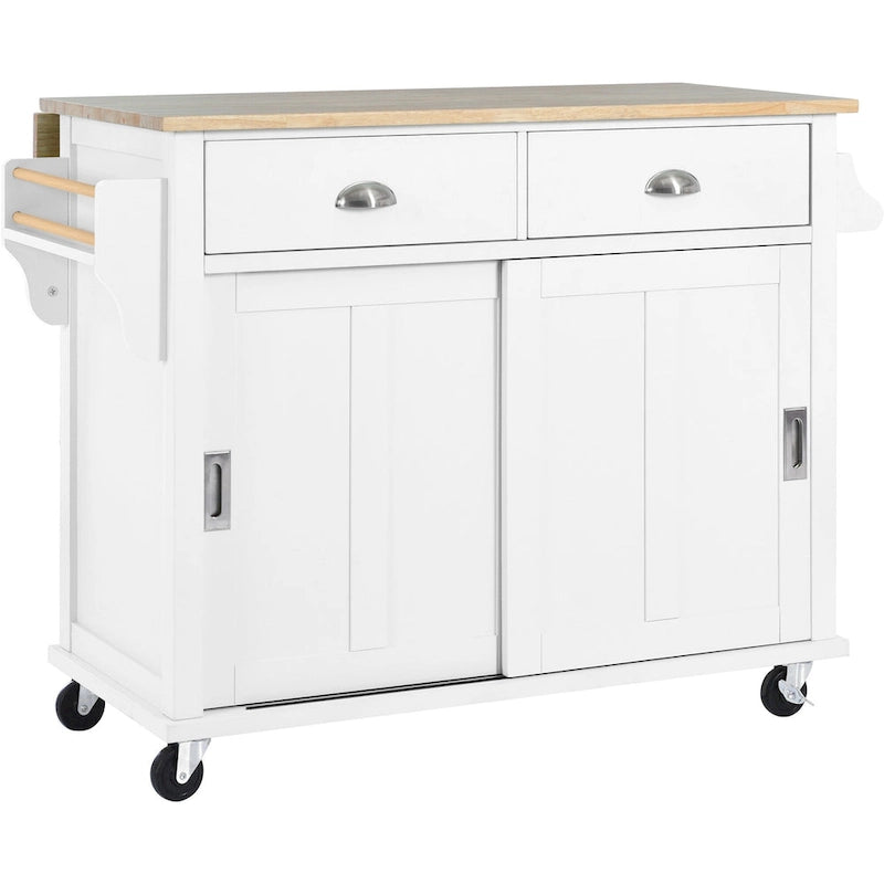 Chariot de cuisine avec plan de travail rabattable en bois d'hévéa (tabouret non inclus)