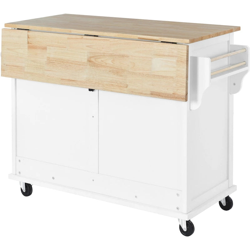 Chariot de cuisine avec plan de travail rabattable en bois d'hévéa (tabouret non inclus)