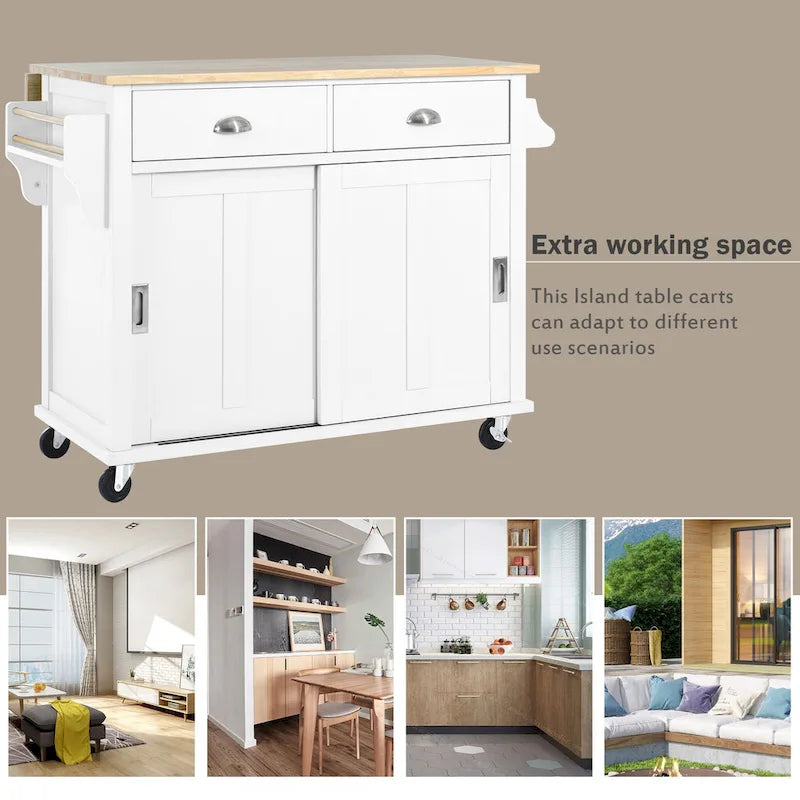 Chariot de cuisine avec plan de travail rabattable en bois d'hévéa (tabouret non inclus)