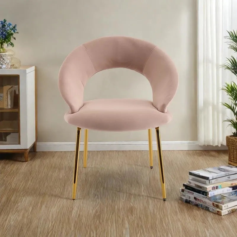 Chaises de salle à manger d'appoint en velours avec dossier incurvé et pieds en métal doré - Capacité de 113 kg