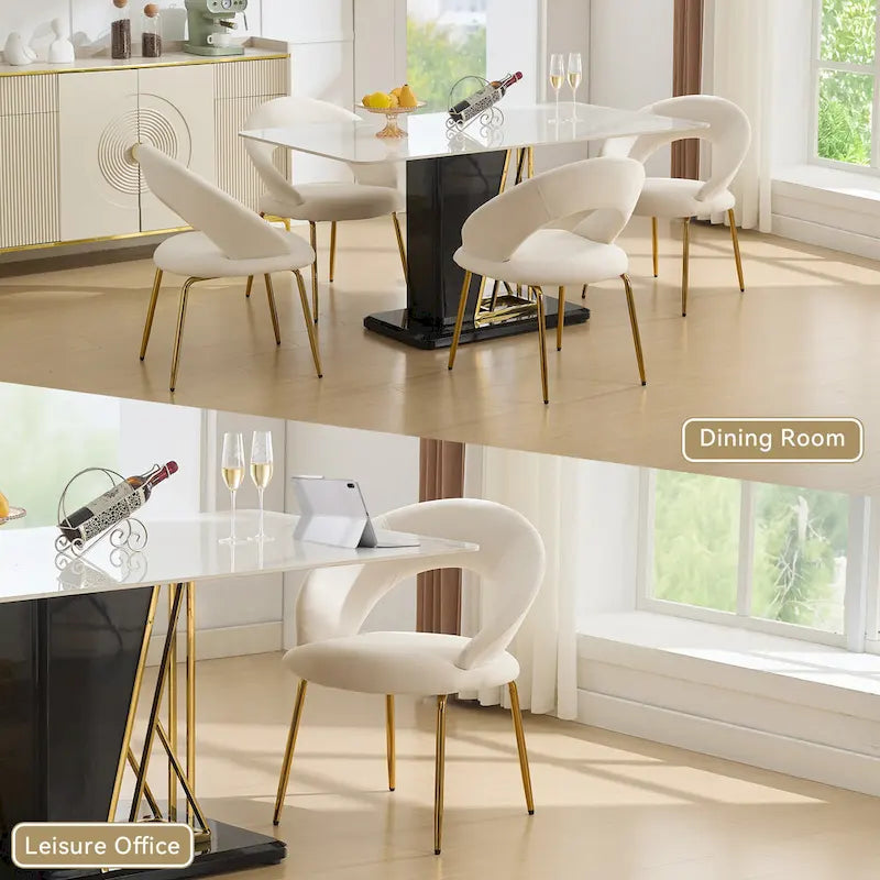 Chaises de salle à manger d'appoint en velours avec dossier incurvé et pieds en métal doré - Capacité de 113 kg