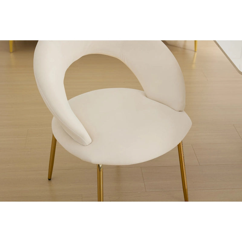 Chaises de salle à manger d'appoint en velours avec dossier incurvé et pieds en métal doré - Capacité de 113 kg