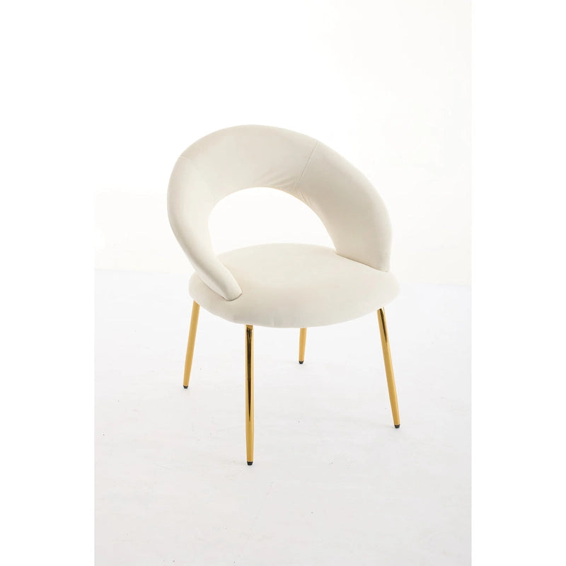 Chaises de salle à manger d'appoint en velours avec dossier incurvé et pieds en métal doré - Capacité de 113 kg