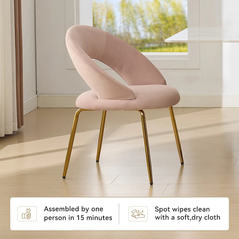Chaises de salle à manger d'appoint en velours avec dossier incurvé et pieds en métal doré - Capacité de 113 kg
