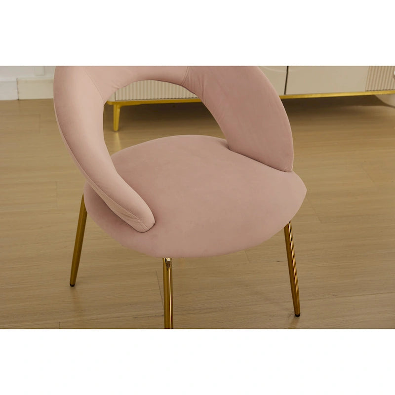 Chaises de salle à manger d'appoint en velours avec dossier incurvé et pieds en métal doré - Capacité de 113 kg